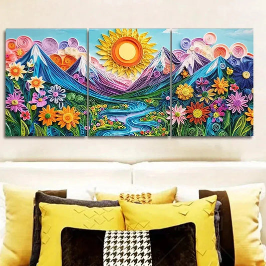 3pcs The sun rises from the mountain Wall Art Set Canvas Framed 40x60cm - High Quality Print 100% Australian Made Wall Canvas Ready to Hang