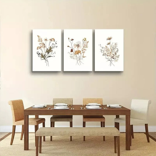 3pcs Boho Botanical with Vintage Green Leaves Canvas Framed 40x60cm - High Quality Print 100% Australian Made Wall Canvas Ready to Hang