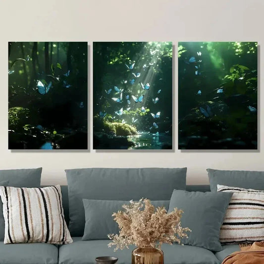 3pcs Butterfly, Butterfly Wings, Forest Style, Metal Print Ready to Hang Art