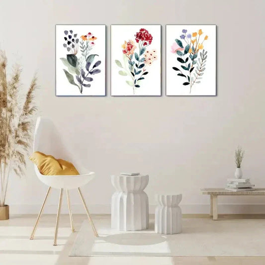 3pcs Trendy Space Artistic Flower Decoration Metal Print Ready to Hang Art