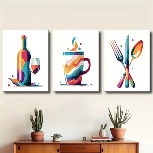 3pcs modern abstract kitchen decoration coffee Wall Art Set Canvas Framed 40x60cm - High Quality Print 100% Australian Made Wall Canvas Ready to Hang