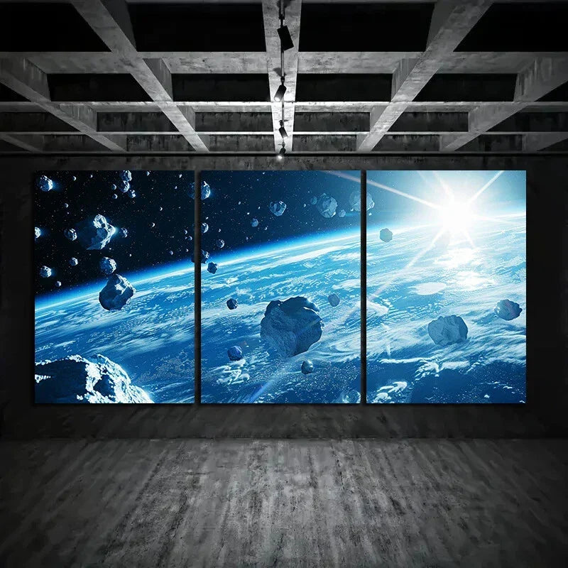 3pcs Planet Ay with Rocks and in Space Metal Print Ready to Hang Art