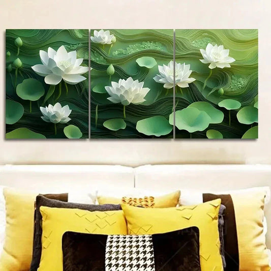 3pcs White Lotus Flower Wall Art Set Canvas Framed 40x60cm - High Quality Print 100% Australian Made Wall Canvas Ready to Hang