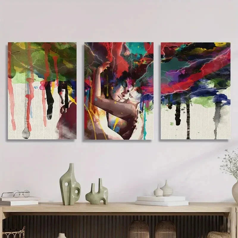 3pcs Modern Love Embrace Abstract Metal Print Ready to Hang Art