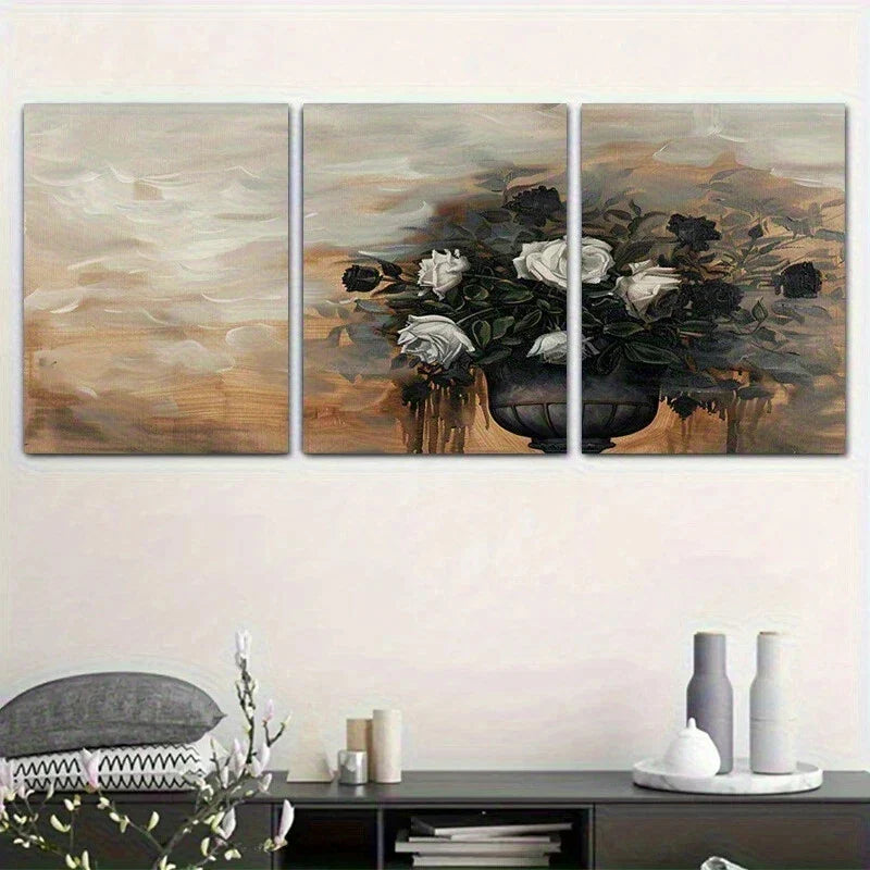3pcs White Roses & Greenery Elegant Floral Metal Print Ready to Hang Art