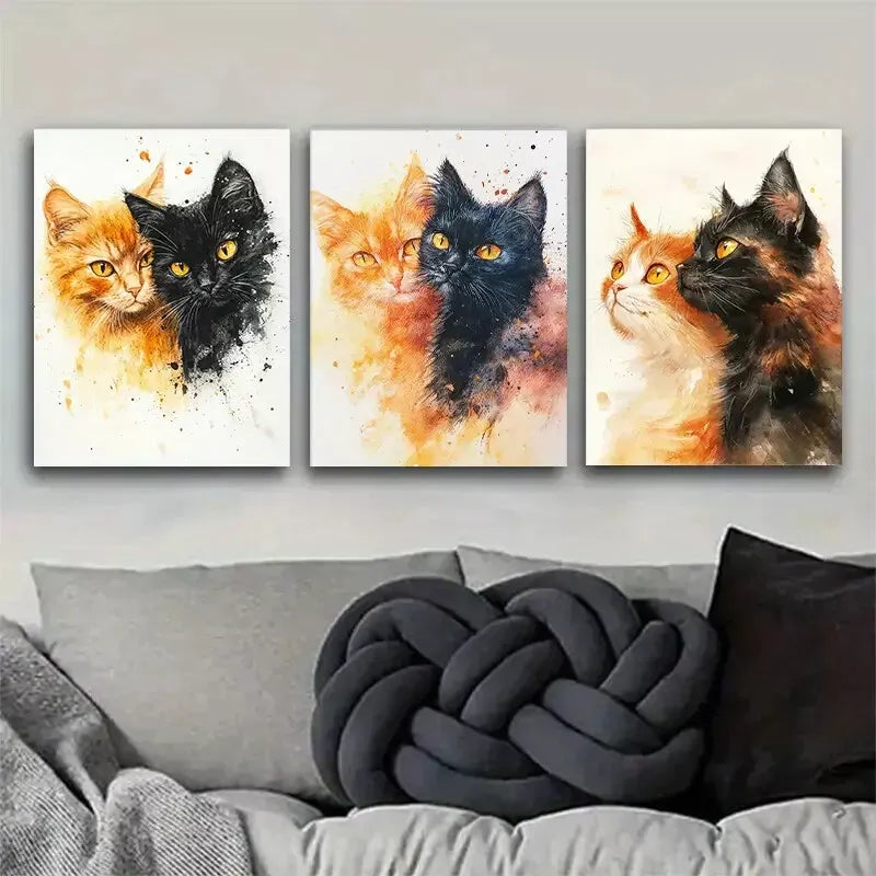 3pcs Natural color blending Cat Portrait Wall Art Set Canvas Framed 40x60cm - High Quality Print 100% Australian Made Wall Canvas Ready to Hang