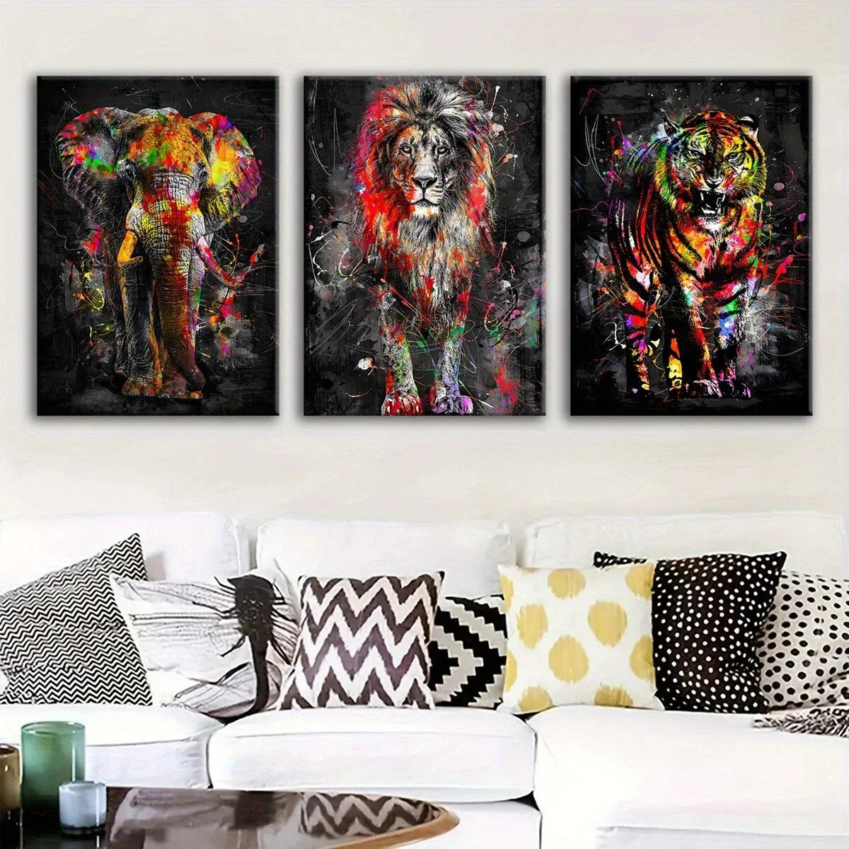 3pcs Colorful Animal Vibrant Fantasy Metal Print Ready to Hang Art
