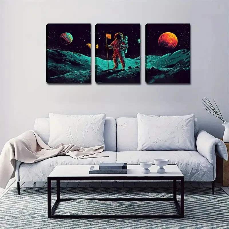 3pcs Black Starry Outer Space World Wall Art Set Canvas Framed 40x60cm - High Quality Print 100% Australian Made Wall Canvas Ready to Hang