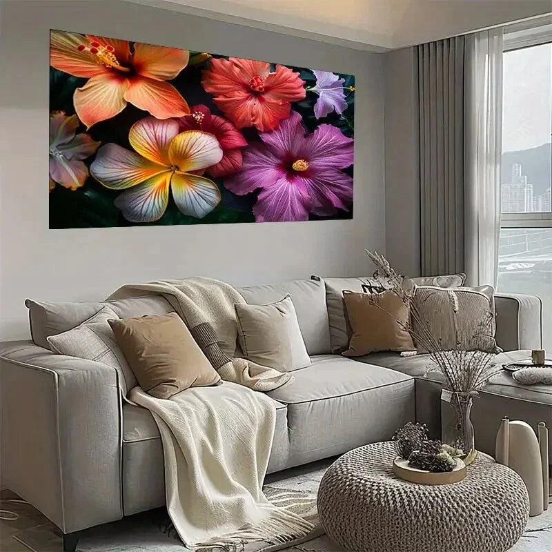 Vibrant Floral Brightly Wall Art wall canvas office home room framed 120x60cm