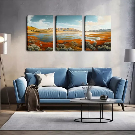 3pcs Decoration, Swamp In The Desert Wall Art Set Canvas Framed 40x60cm - High Quality Print 100% Australian Made Wall Canvas Ready to Hang