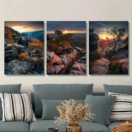3pcs Switzerland, sunset in Saxon Switzerland Metal Print Ready to Hang Art
