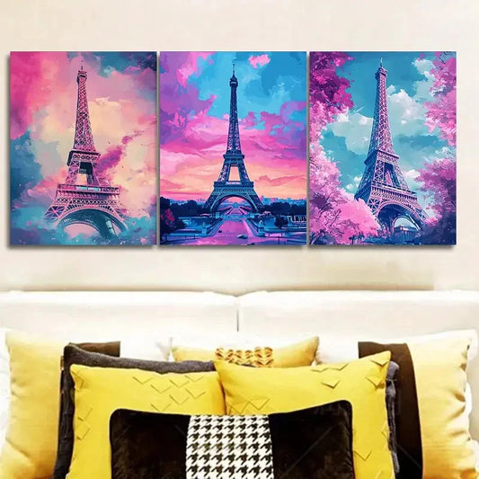 3pcs Eiffel Tower in Paris Wall Art Set Canvas Framed 40x60cm - High Quality Print 100% Australian Made Wall Canvas Ready to Hang