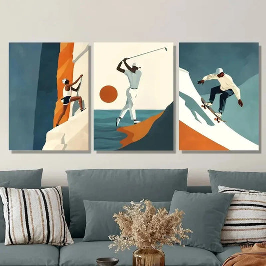 3pcs Climbing, Golf, Skateboarding IllustrationsMetal Print Ready to Hang Art