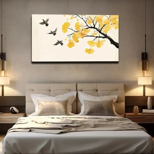 Ginkgo Branches & Flying Birds Wall Art Canvas Office Home Room Framed 120x60cm