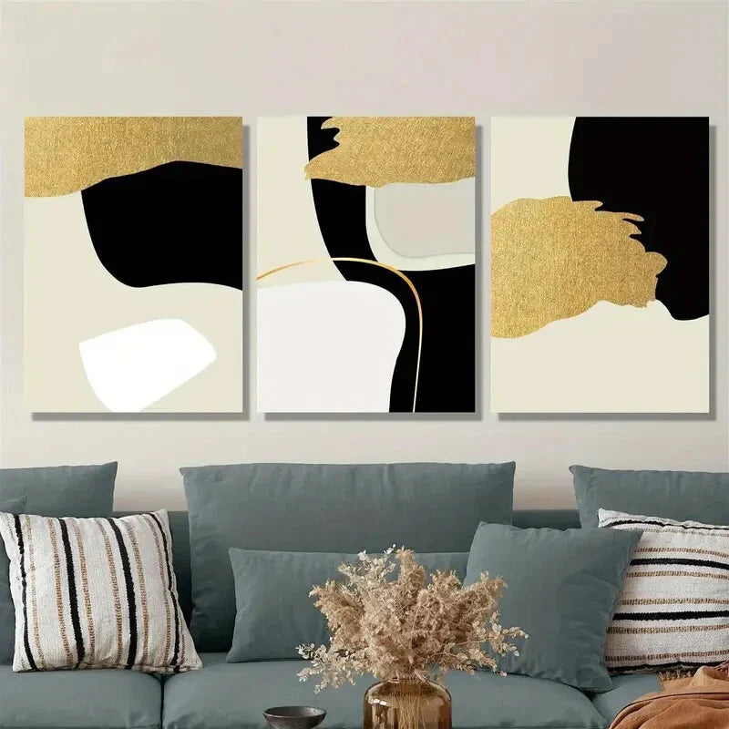 3pcs abstract golden art,, gold leaf Murals Metal Print Ready to Hang Art