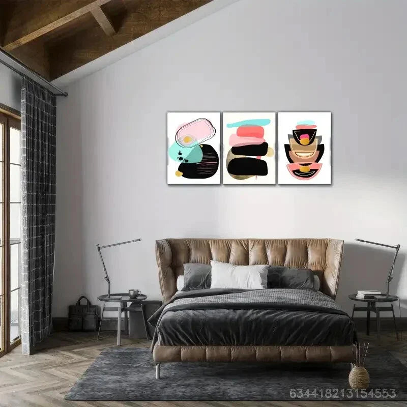 3pcs Abstract Art Deco Poster Minimalist Metal Print Ready to Hang Art