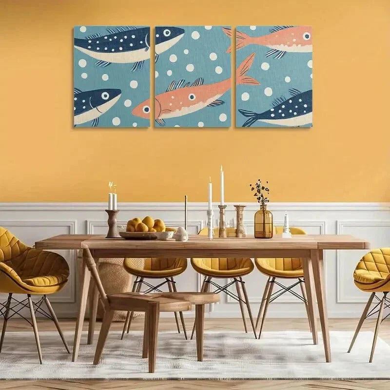3pcs Whimsical Sardine Metal Print Ready to Hang Art