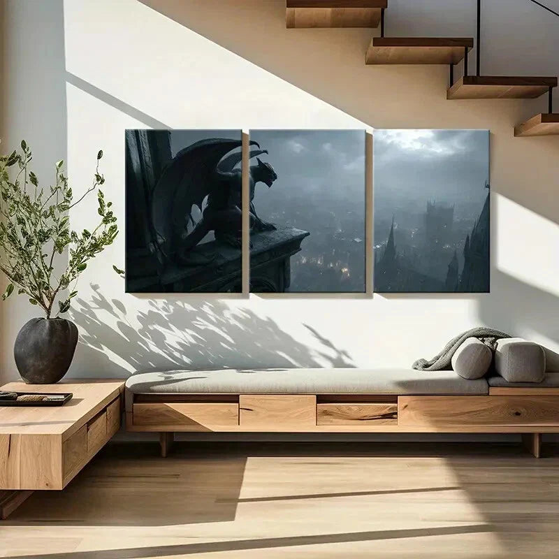 3pcs Gothic Architecture Dark Sky Cityscape Metal Print Ready to Hang Art