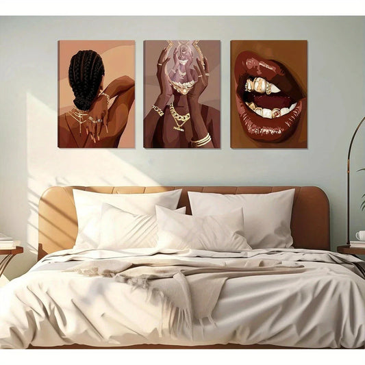 3pcs Black Woman African American Metal Print Ready to Hang Art
