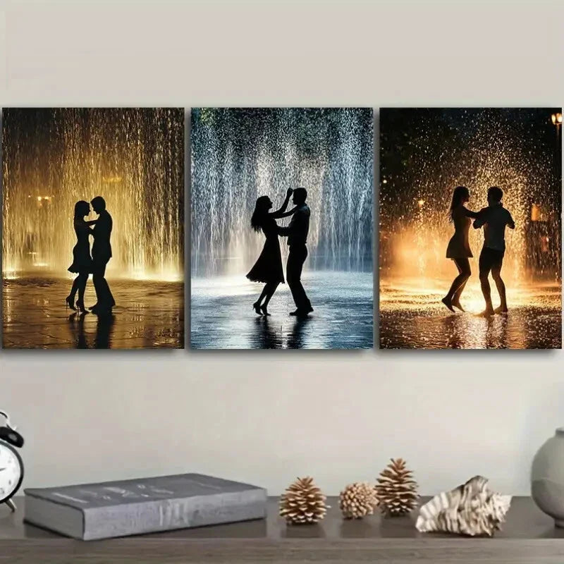 3pcs Walk in the rain Wall Art Set Canvas Framed 40x60cm - High Quality Print 100% Australian Made Wall Canvas Ready to Hang