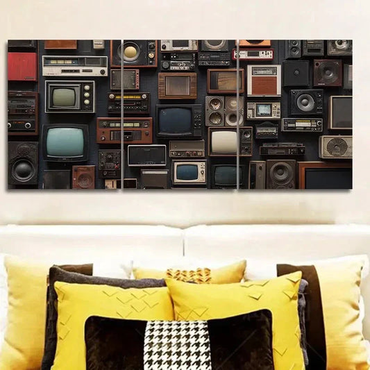 3pcs Vintage Audio Equipment Collage Wall Art Set Canvas Framed 40x60cm - High Quality Print 100% Australian Made Wall Canvas Ready to Hang