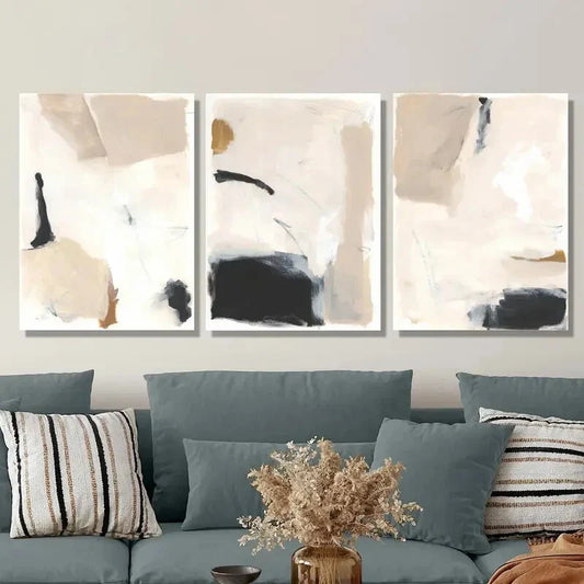3pcs Beige Abstract Nordic Style Textured Metal Print Ready to Hang Art