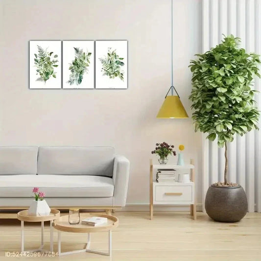 3pcs Green Leaves Decoration Poster Botanical Art Metal Print Ready to Hang Art