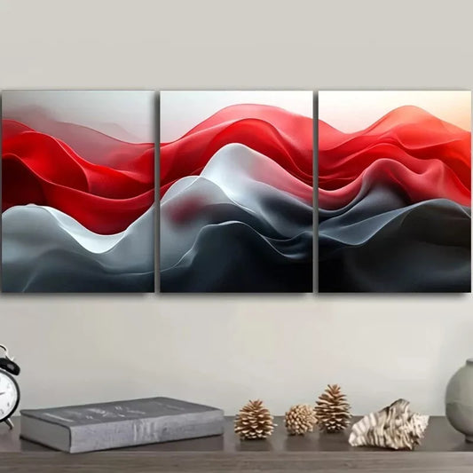 3pcs Red and Black Waves Design Mixed Colors Wall Art Set Canvas Framed 40x60cm - High Quality Print 100% Australian Made Wall Canvas Ready to Hang