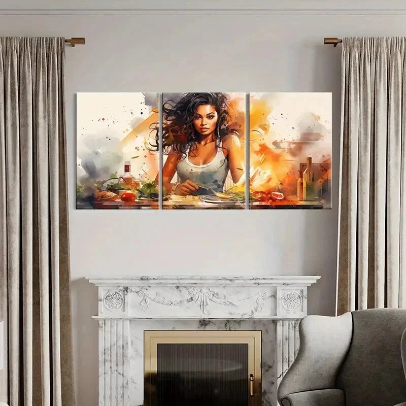 3pcs Beauty Woman, Abstract Culinary Scene Metal Print Ready to Hang Art