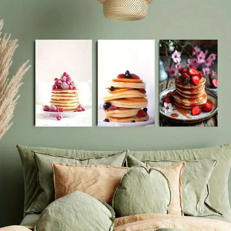 3pcs Strawberry Muffins and Strawberry Pancake Metal Print Ready to Hang Art