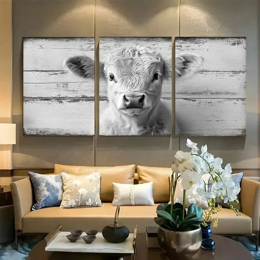 3pcs Black and White Highland Cattle Metal Print Ready to Hang Art
