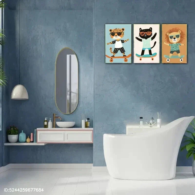 3pcs Animal Portrait art posters Cool Skateboard Metal Print Ready to Hang Art