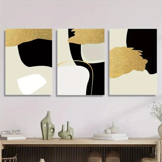 3pcs abstract golden art,, gold leaf Murals Metal Print Ready to Hang Art