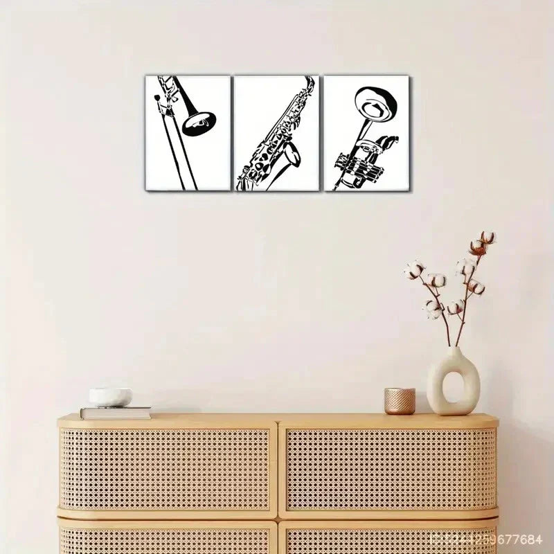 3pcs Trombone Poster, Black And White Art Print Metal Print Ready to Hang Art