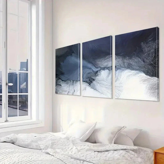 3pcs Abstract Light Blue and White Modern Wall Art Set Canvas Framed 40x60cm - High Quality Print 100% Australian Made Wall Canvas Ready to Hang