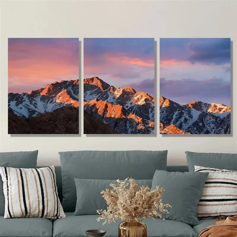 3pcs Mountains covered with white snow Metal Print Ready to Hang Art