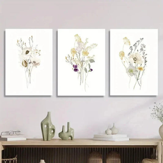 3pcs Green modern floral botanical Metal Print Ready to Hang Art