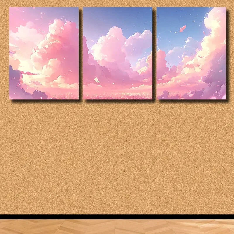 3pcs Pink Clouds Cityscape Metal Print Ready to Hang Art