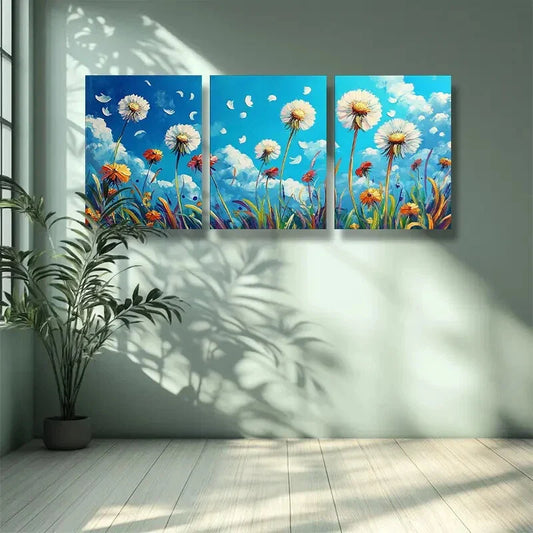 3pcs White dandelion Floral Beautiful Metal Print Ready to Hang Art