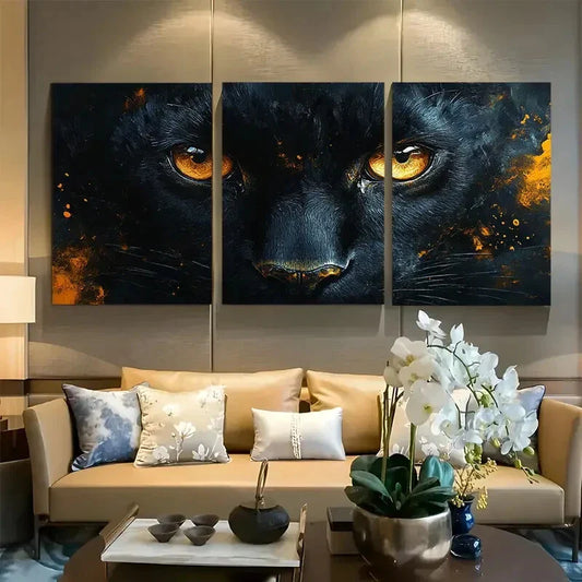 3pcs Expressive Black Panther Metal Print Ready to Hang Art