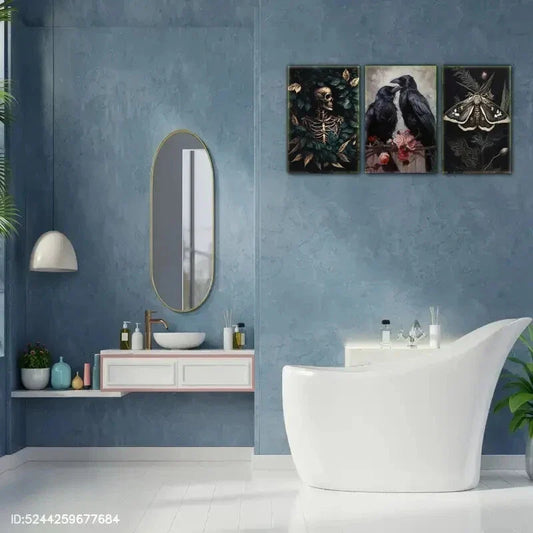 3pcs Animals on Dark Background Gothic Art Metal Print Ready to Hang Art