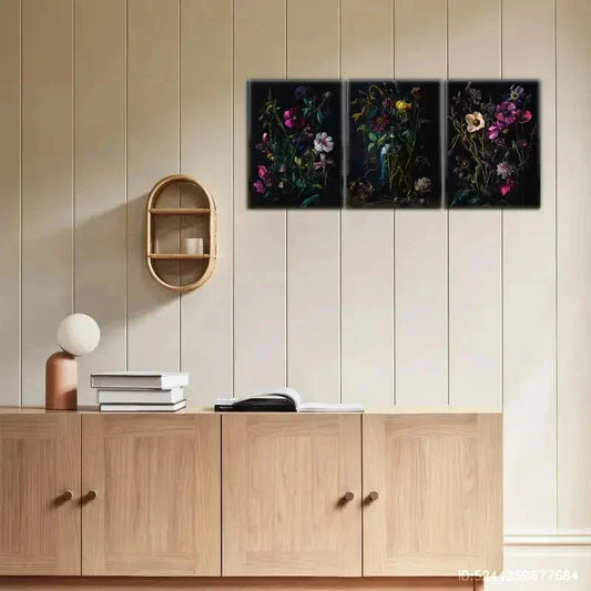 3pcs Dark Floral Decoration Horror Poster Metal Print Ready to Hang Art