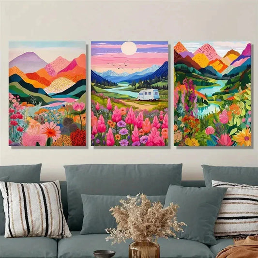 3pcs Gorgeous lakes and mountains, landscape Metal Print Ready to Hang Art