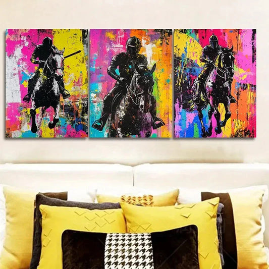 3pcs Knight on horseback Wall Art Set Canvas Framed 40x60cm - High Quality Print 100% Australian Made Wall Canvas Ready to Hang