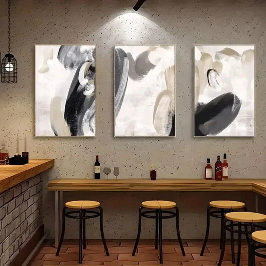 3pcs Minimalist Black & White & Beige Decor Metal Print Ready to Hang Art
