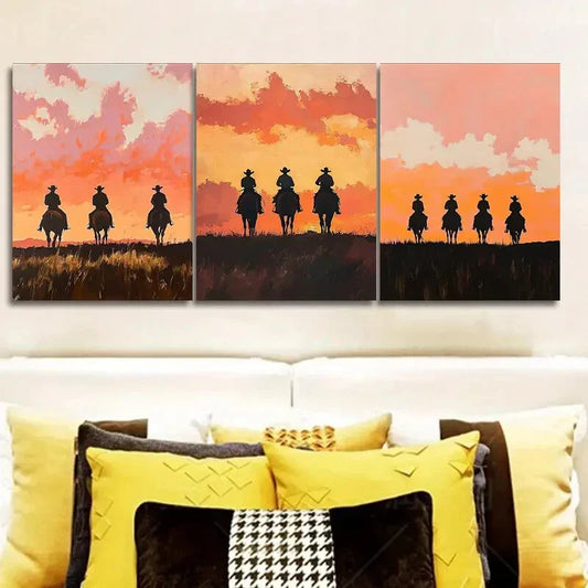 3pcs Three Free cowboys Painting Wall Art Set Canvas Framed 40x60cm - High Quality Print 100% Australian Made Wall Canvas Ready to Hang