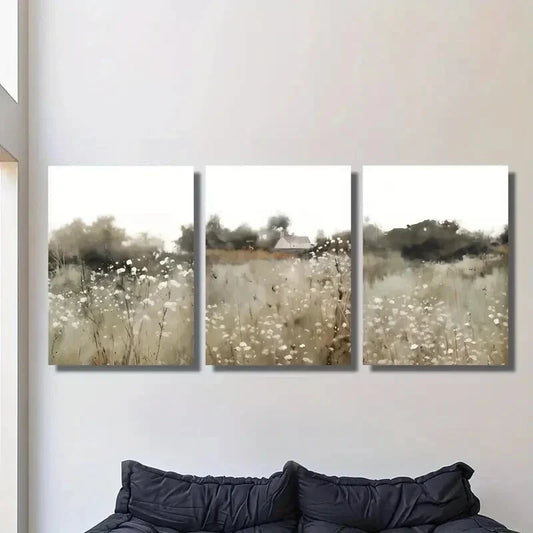 3pcs Vintage neutral oil painting landscape art Metal Print Ready to Hang Art