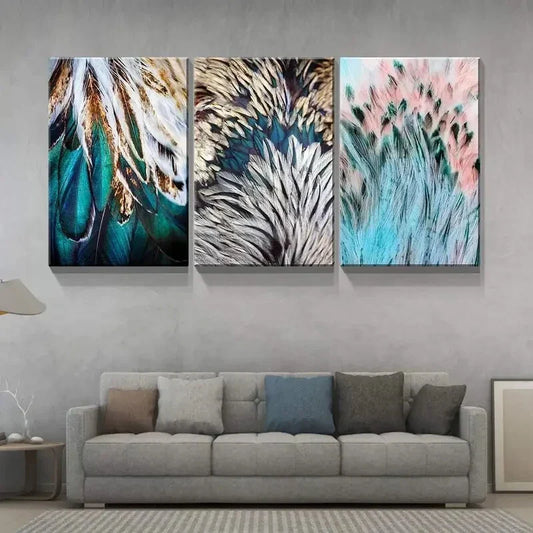 3pcs Feather Modern Decor Metal Print Ready to Hang Art