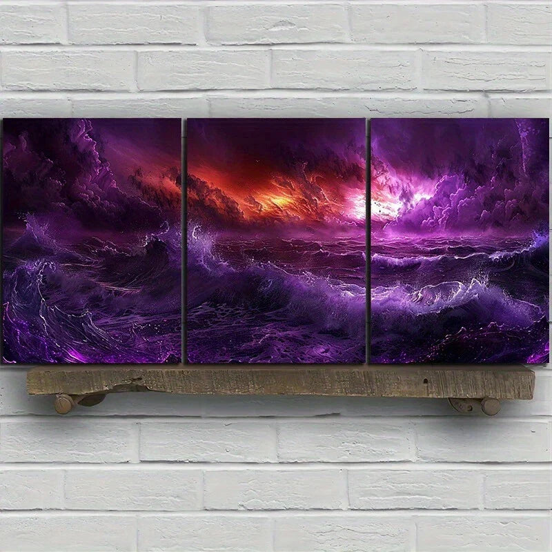 3pcs Turbulent Sea Storm Design Metal Print Ready to Hang Art