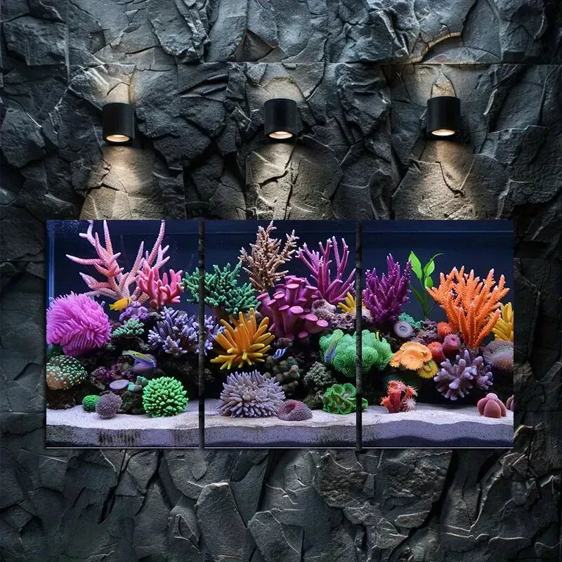 3pcs Vibrant Coral Reef Aquarium with Colorful Art Canvas Framed 40x60cm - High Quality Print 100% Australian Made Wall Canvas Ready to Hang